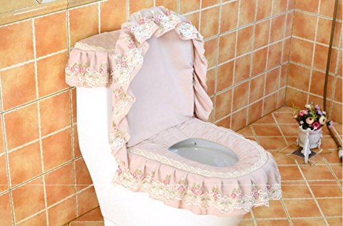 ZFF Toilettenmatte Anti-Rutsch-Matte Badezimmer Dreiteiliges WC-Sitzkissen Dreiteiliger Reißverschluss WC-Matte Toiletten-Matte WC-Hülle Spitze (Color : Pink) – Bild 3