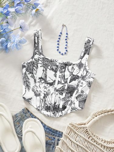 Image of mikuchiku Women's Floral Corset Tank Top, Printed, Sleeveless Crop Top