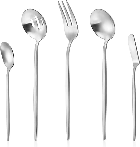 Miniatura 54 de Juego de cubiertos de 60 piezas para 12, juego de cubiertos mate que incluye cucharas, tenedores, cuchillos, juego de cubiertos de acero inoxidable