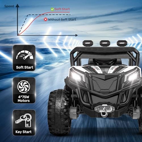 Image of ANPABO 24V Ride On Toys for Kids w /Remote Control, 4WD /2WD Switchable White