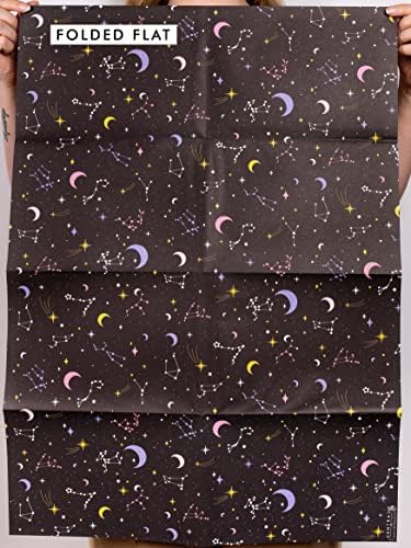 Birthday Wrapping Paper Female - (x6) Sheets of Gothic Gift Wrap - Black - Constellations and Stars - Valentines Day Wrapping Paper For Men Women - Girls - Eco Friendly - Recyclable - By Central 23