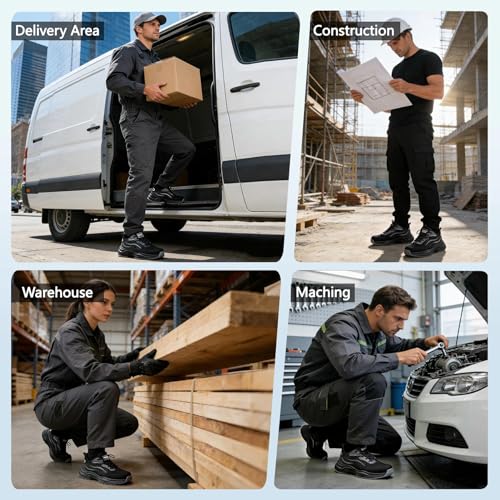 Image of Hogent Steel Toe Shoes for Men Women, Ultra Lightweight Premium Comfortable Work Sneakers, Puncture Proof Air Cushioned All‑Day Wear Safety Toe Shoes for Industrial Construction Warehouse Factory Work