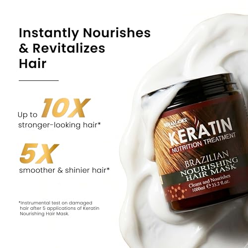 Image of Brazilian Keratin Nourishing Hair Mask & Moroccan Argan Oil Hair Mask Combo 1000ml Each | Deep Conditioning, Hydrating & Strengthening Hair Treatment | For Dry, Damaged & Frizzy Hair | Pack of 2
