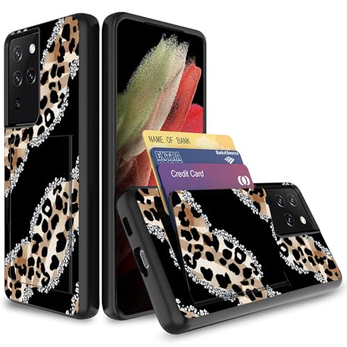 Coque Galaxy S21 Ultra portefeuille antichoc léopard fentes cartes