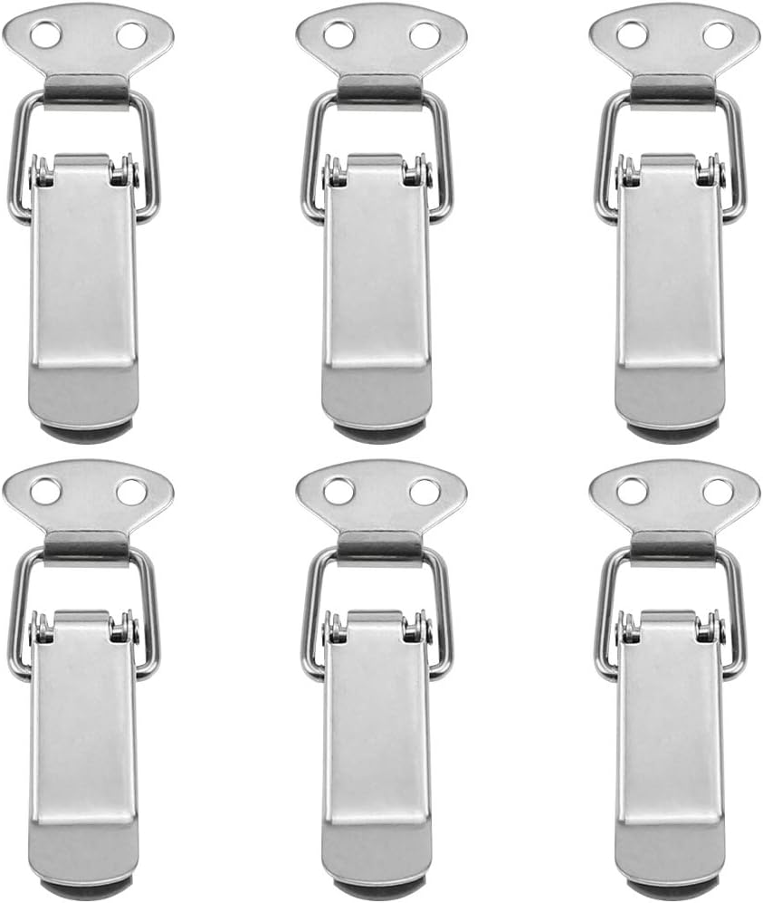 DXLing 6 Pieces Spring Loaded Toggle Latch Stainless Steel Lock Toggle Catch Latch Clasp Box Lock Buckle Duck Billed Buckles for Cabinet Medicine Box Flight Case Cosmetic Case Toolbox Silver