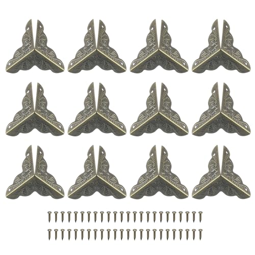 Image of uxcell 48 Pcs Metal Box Corner Protectors 1 inchx1 inch Corner Protectors Decorative with Mounting Screws for Storage Box Cabinets Wooden Chest, Bronze