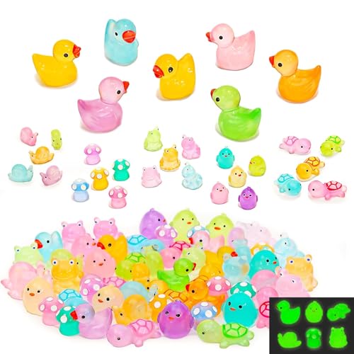 Image of FEXIA 100 Pcs Mini Resin Ducks 6 Types Bulk to Hide Luminous Mini Resin Animals Glow in The Dark for DIY Garden Combination Sets for Micro Landscape Aquarium Party Decor