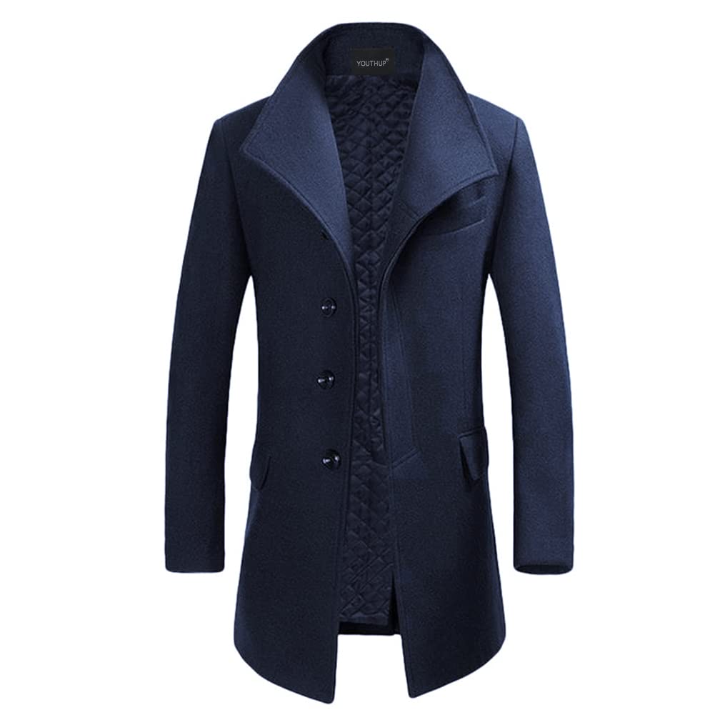 YOUTHUP Cappotto da Uomo Invernale in Lana Spessa Trench Cappotto di Media Lunghezza Slim Fit Imbottito Caldo Casual Peacoat