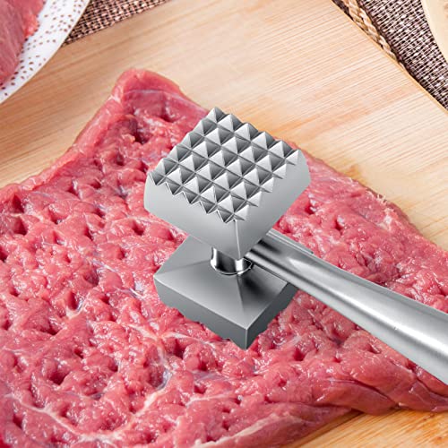 Foto von TRLBH Fleischklopfer Edelstahl, Fleischhammer, Schnitzelklopfer Doppelseitig, Metallhammer mit weichem Griff, Meat Tenderizer für Steak, Schnitzel und Rindfleisch