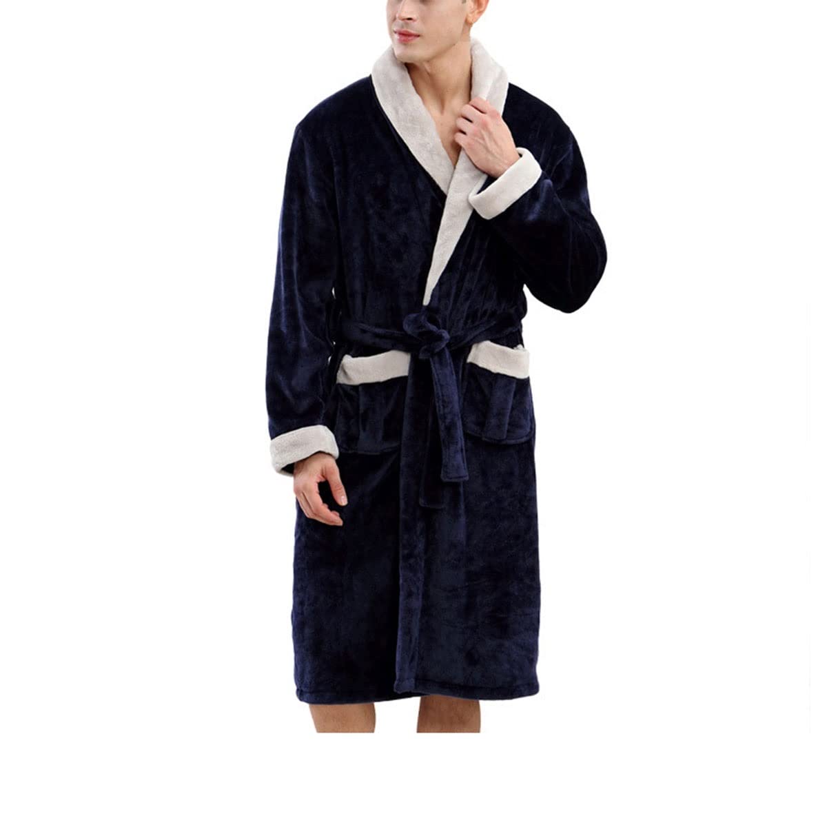 Albornoz suave de franela premium en talla 3XL bata de invierno azul para hombre
