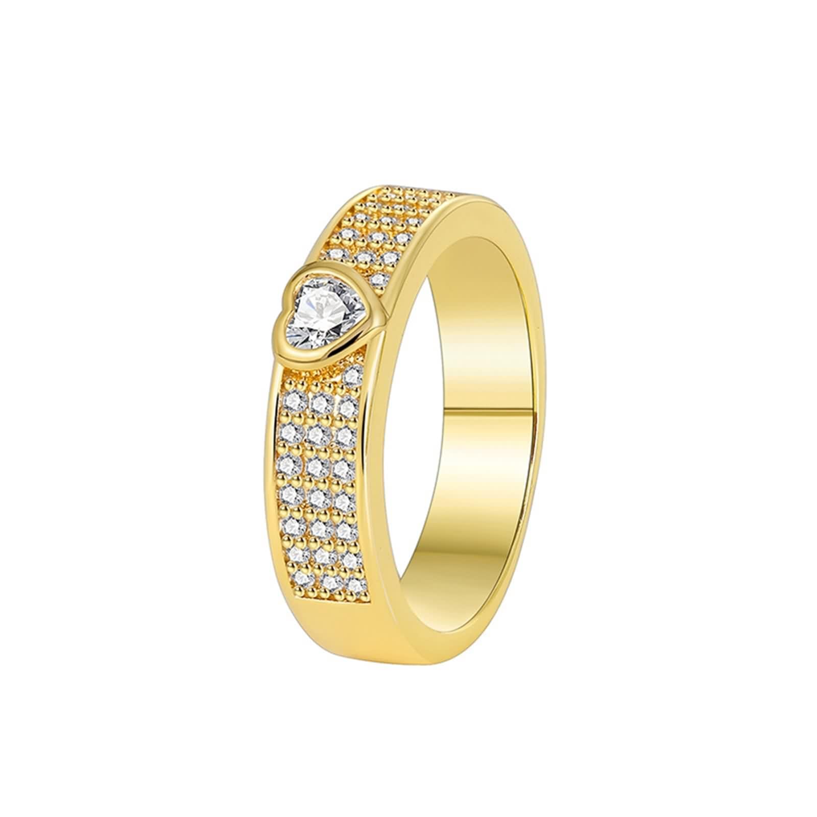 Anillos de oro de 18 quilates para mujer, corazón de boda, talla 1