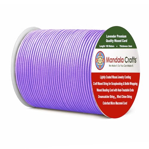 Mandala Crafts 2mm Lavender Cotton Waxed Cord for Jewelry Making, 109 Yards â€“ Waxed Cotton String for Decorative Knotting and Accessory Assembly