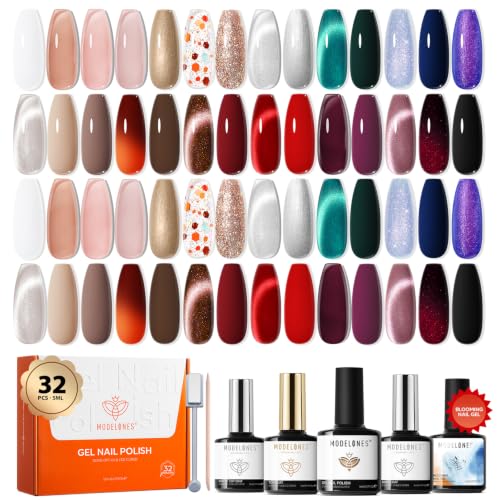 Image of modelones Cat Eye Gel Nail Polish Kit Jelly 32PCS 28Colors Glitter