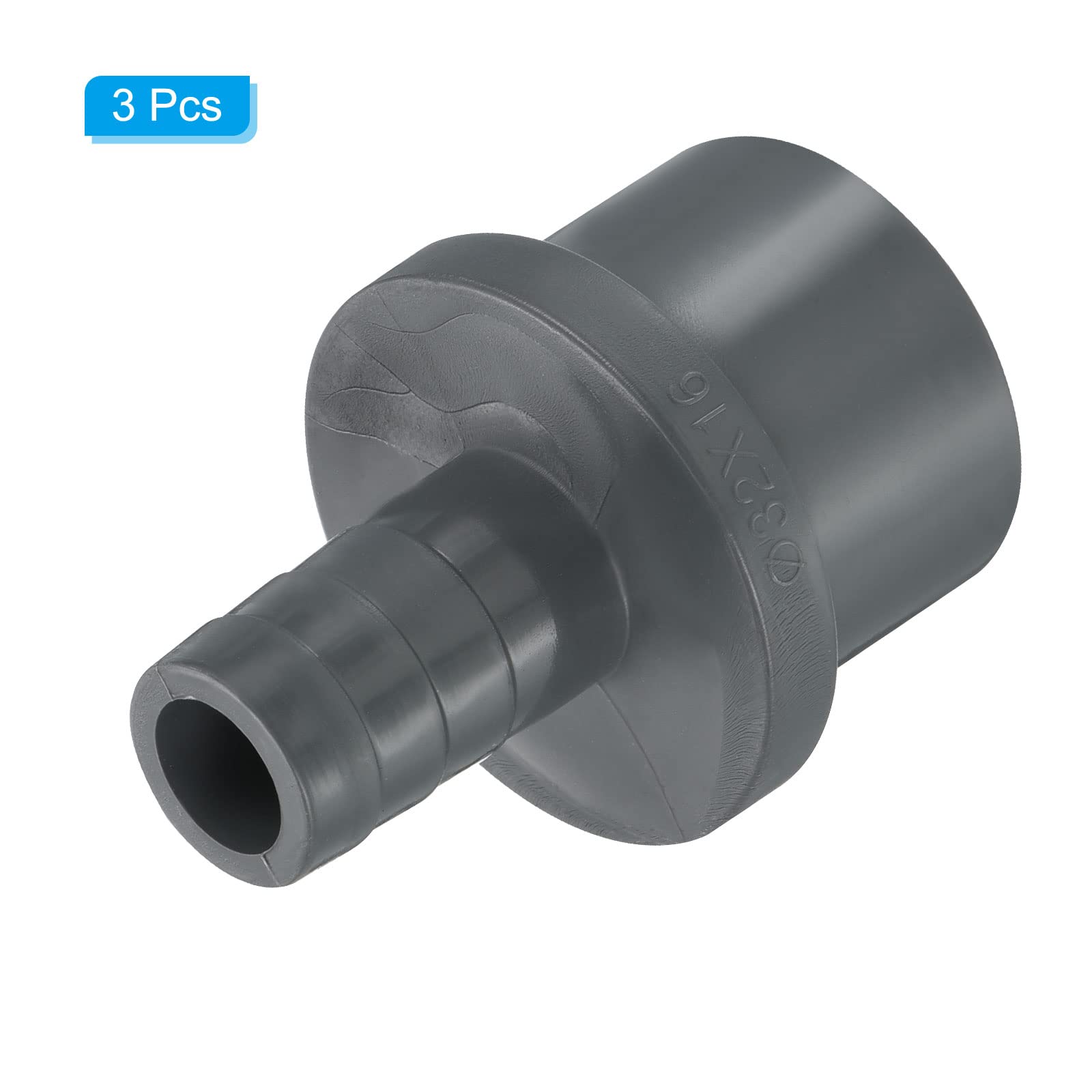 PATIKIL UPVC Reductor Tubo Montaje 32mm OD 16mm Púas, 3 Paquetes Rectos Acoplamientos Adaptador Conector, Gris