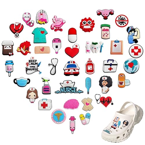 40 PCS Nurse Doctor Accesorios para Crocs Shoes,Medical Care SeriesCrocs Accesorios DIY,zapatos de enfermera, colgantes para adolescentes, mujeres y hombres, Cloruro de