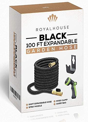 ROYALHOUSE (100 FT) Black Expandable Garden Hose Water Hose with 8-Function High-Pressure Spray Nozzle, Heavy Duty Flexible Hose - 3/4\" Solid Brass Fittings Leak Proof Design - Thumbnail 7