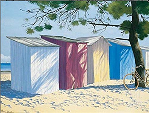 buyartforless Beach Shacks I by Henri Deuil 31.5x23.5 Art Print Poster Coastal Seaside Henry Bikes Bicycles Cabanas
