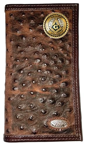 Custom Masonic Square and Compasses Nocona Dark Ostrich Print Long Wallet
