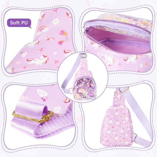 Image of COSHAYSOO Little Girls Unicorn Purse Cute Sling Crossbody Bag for Toddler Preschool Kids Girls, Graduation First Dance Recital Performance Gifts for 2 3 4 5 6 Year Old Girl Fashion Purple Accessories | Unicorn print