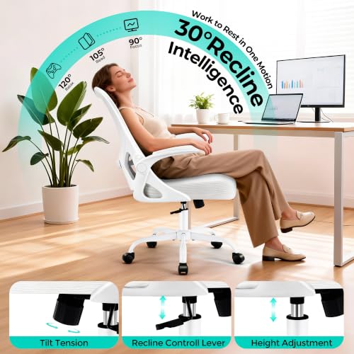 Image of AreShark Office Chair - Ergonomic Breathable Mesh Desk Chair with Adjustable Lumbar Support and Flip-up Armrests - Executive High Back Rolling Swivel Comfortable Computer Gaming Chair for Home Office