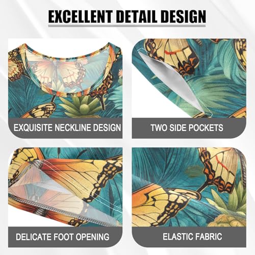 ALAZA Pineapples Boho Butterflies Pajama Set Short Sleeve Sleepwear Soft Lounge Nightwear4