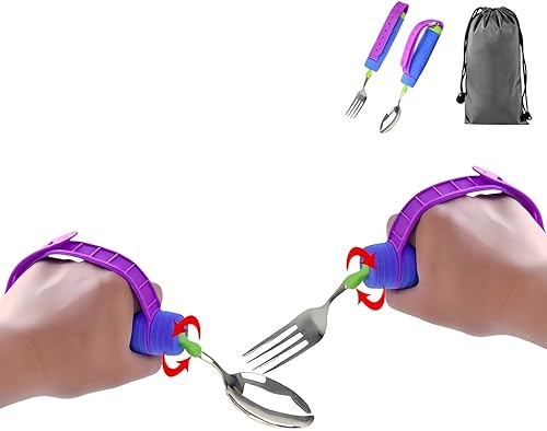 Juego de cucharas y tenedores flexibles adaptables para zurdos y diestros, para temblores de manos y debilidad muscular, artritis, accidente