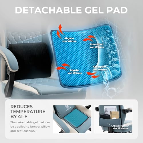 Image of Dowinx Gaming Chair Breathable Fabric Game Chair with Gel Pad and Storage Bag, Comfortable Gamer Chair with Pocket Spring Cushion, Ergonomic Computer Chair with Footrest, Blue