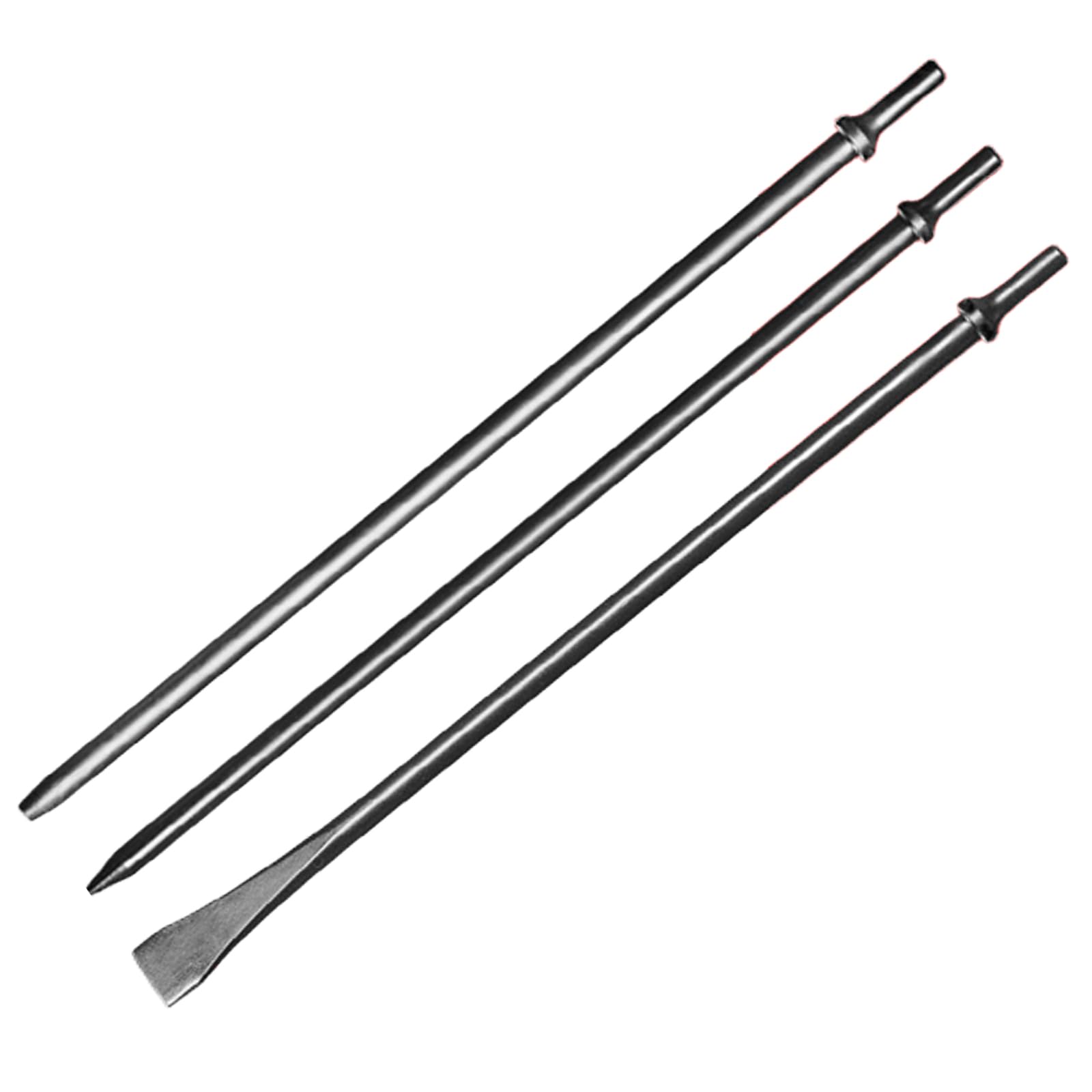 Pneumatic Taper Punch and Air Cold Chisel Three-Piece Set, 7/32" x 18" Point Tip，3/8" x 18" Point Tip，3/4" x 18" Flat Chisel, 0.401" Shank Air Tool Suitable for Air Hammer, Cr-Mo Alloy Steel
