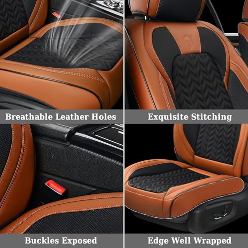 Image of Coverado Car Seat Cover, Front Seat Cover, 2PCS Car Seat Protector, Seat Covers for Cars, Breathable Faux Leather Car Seat Cushion, Car Seat Protector, Brown Car Seat Covers Fit Most Vehicles