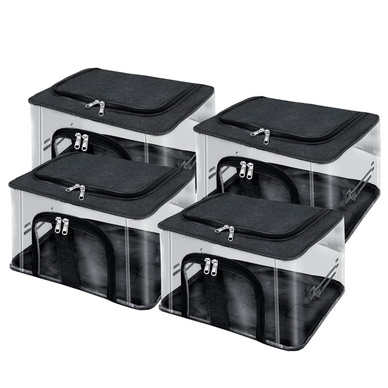 Image of Shibui Storage Bags With Cover And Double Zipper Closure For Clothing Protector Wardrobe Organiser.Black(Pack of 4)