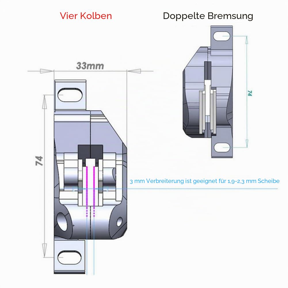 Hydraulisches Scheibenbremsen-Set, 4-Kolben Fahrrad Hydraulische Scheibenbremse, Hydraulische Bremse Fahrrad aus Aluminiumlegierung, Fahrrad Scheibenbremse Set Vorne Und Hi