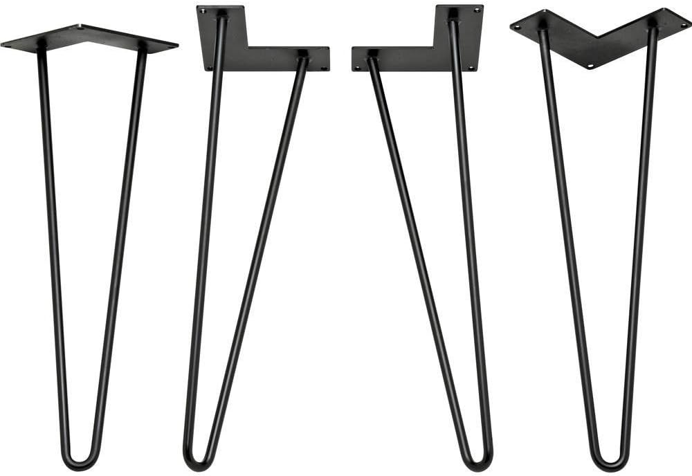 16 in Hairpin Table Legs (4-Pack) - Durable & Power-Coated Steel Legs for Table - Pared-Down Hairpin Look Metal End Legs - DIY Mid Century Legs for Furniture Decor