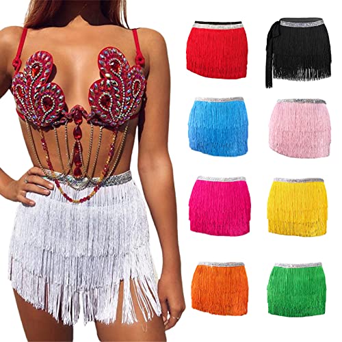 Minissaias femininas de lantejoulas com franja para dança do ventre festa clube lenço de quadril cin