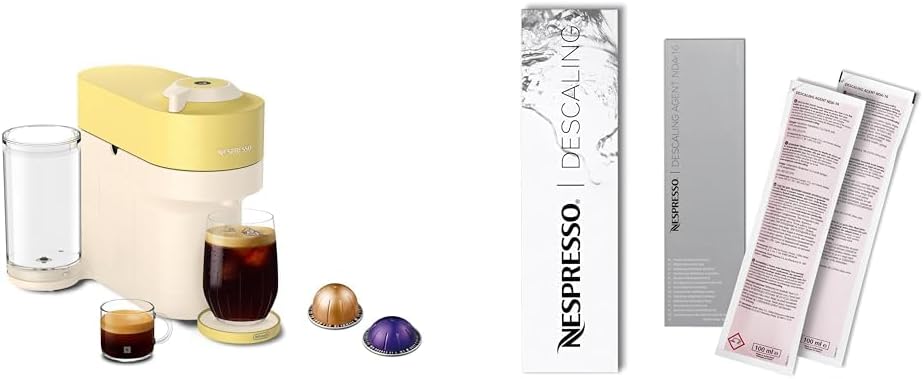Nespresso Vertuo Pop+ Summer Limited Edition Coffee and Espresso Maker by De'Longhi, Pastel Yellow Descaling Kit
