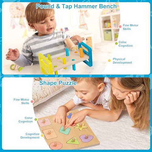 Image of Adena Montessori 6 in 1 Sensory Play Kit 13-18 Months Baby | Made for newborns to build motor skills & hand-eye coordination, it brings diverse sensory play with smooth wooden toys.
