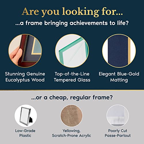 Wooden Diploma Frame 8.5X11 With Mat And 11X14 W/O Mat - Graduation Document Frames - For Bachelors And Masters Degree, High School Or College, Degree Or Certificate Award Frame (Blue Mat With Golden Rim) #TOP1