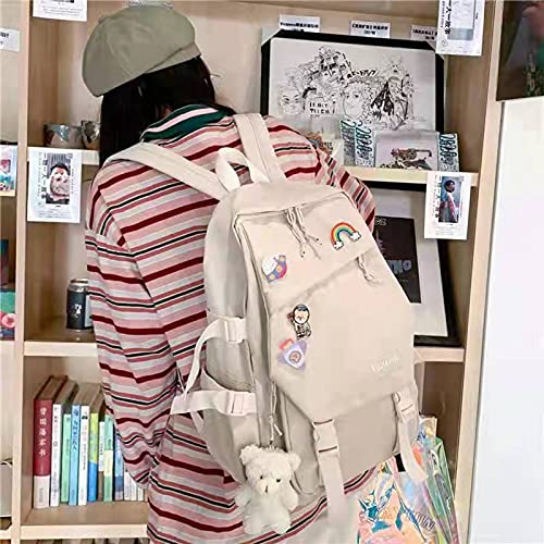Mysnku School Backpack For Girls Women Ladies Backpack School Bag Bookbag Set With Plush Toy For Teen Girl (Beige) #TOP2