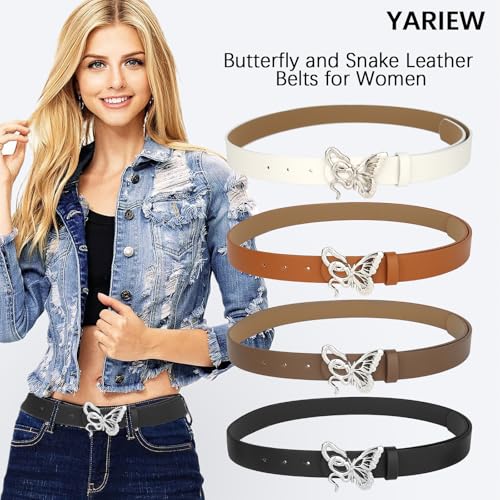 YARIEW 4 Pack Snake Belts for Women Leather Belts for Jeans Pants Ladies Dress Belt Waist Belt with Silver Buckle3