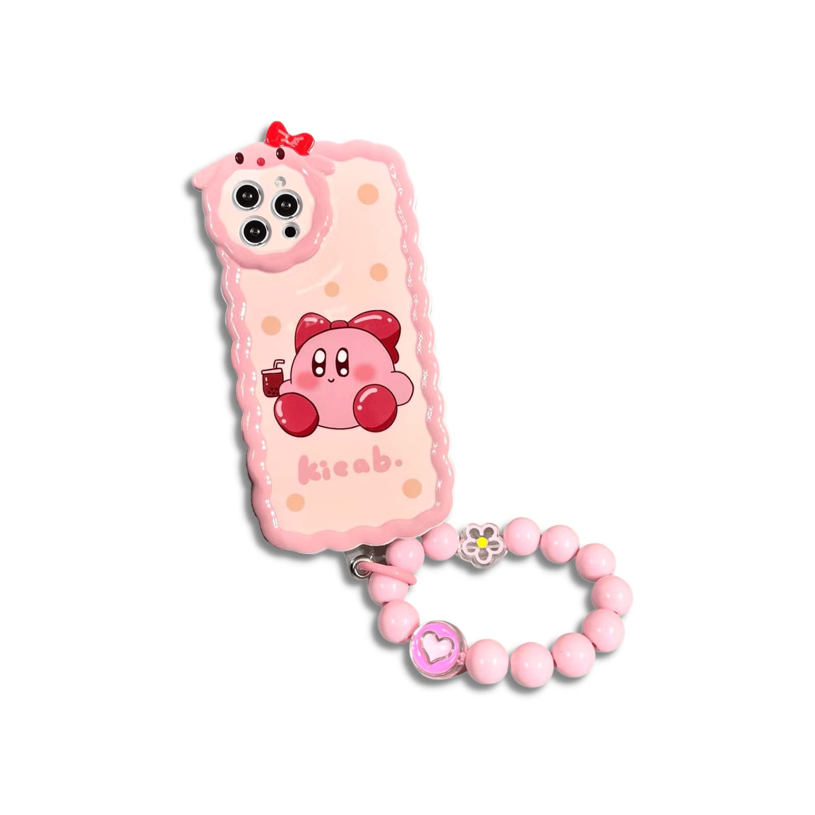 DorleToro Kirby Pink Phone Case Compatible with iPhone 14 Pro Max, Kawaii Cartoon Protective Fullcover Case for 6.7 Inches. (Case with Strap)