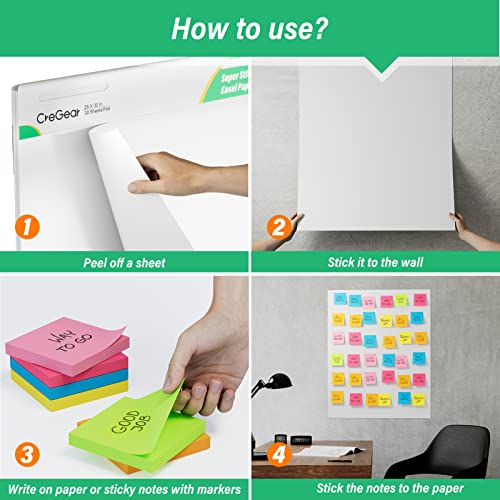 Large Easel Pad, Cregear Sticky Flip Chart Paper 25 X 30 Inches Easel Papers For Teachers, 30 Sheets/Pad, 3 Pack Easel Paper Pad For White Board With 10 Colorful Markers 6 Sticky Note Pads #TOP3