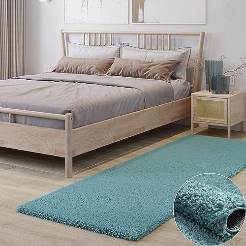 MY-RUG Teppich Shaggy Star Hochflor rechteckig hellblau 200 x 80 cm - Wohnzimmerteppich, Langflor,...
