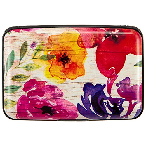 Kaabao Credit Card Holder, Metal Card Wallet RFID Blocking Mini Slim Aluminum Business Hard Card Case for Women Men (A Watercolor Flowers)