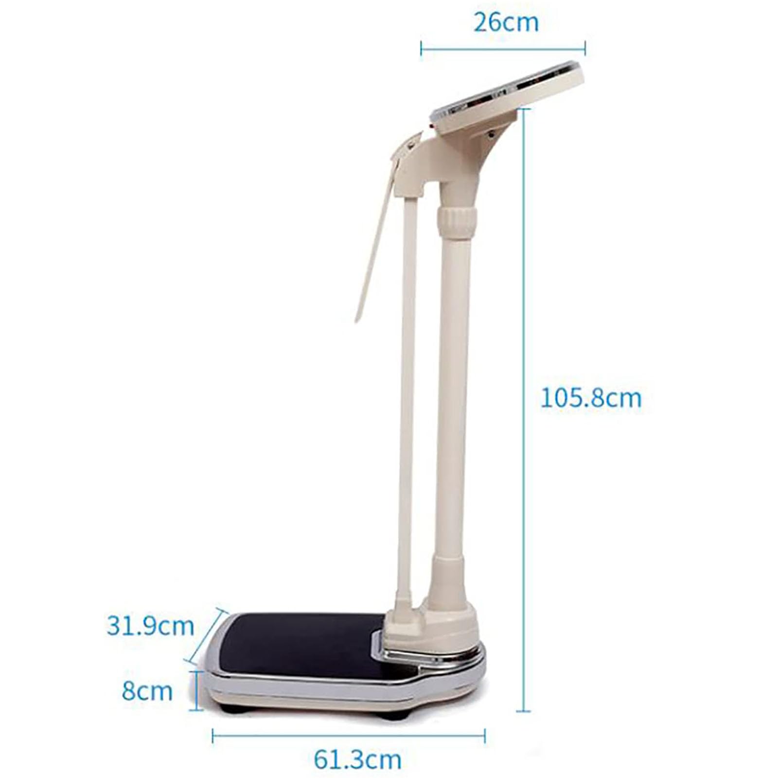 Professionelle Arztwaage, 2-in-1-Größen- und Gewichtswaage mit verstellbarer Stange, 60–210 cm Körpergröße & 0–180 kg Tragkraft für Zuhause, Schule, Krankenhaus und Fitnessstudio,White