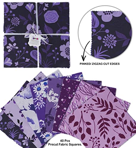 Soimoi Precut 10-inch Florals Prints Cotton Fabric Bundle Quilting Squares Charm Pack DIY Patchwork Sewing Craft- Purple - Image 2