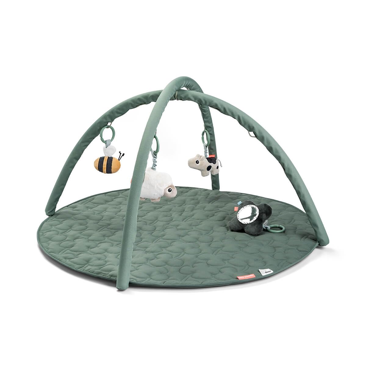 Done by Deer Spielbogen Baby mit Spielmatte und 4 x Anhänger/Babyspielzeug - Rassel, Glöckchen, Knisterelement und Spiegel - Play Mat/Spieldecke für Babies ab 0 Monate
