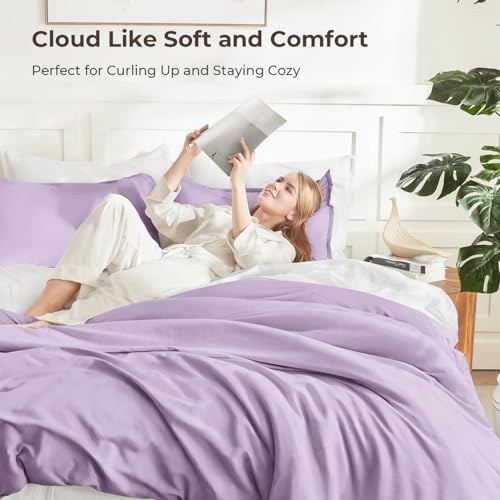 Image of Litanika Lavender Purple Comforter Full Size, 3 Pieces Lightweight Solid Bedding Comforter Set, All Season Fluffy Bed Set (79x90In Comforter & 2 Pillowcases)
