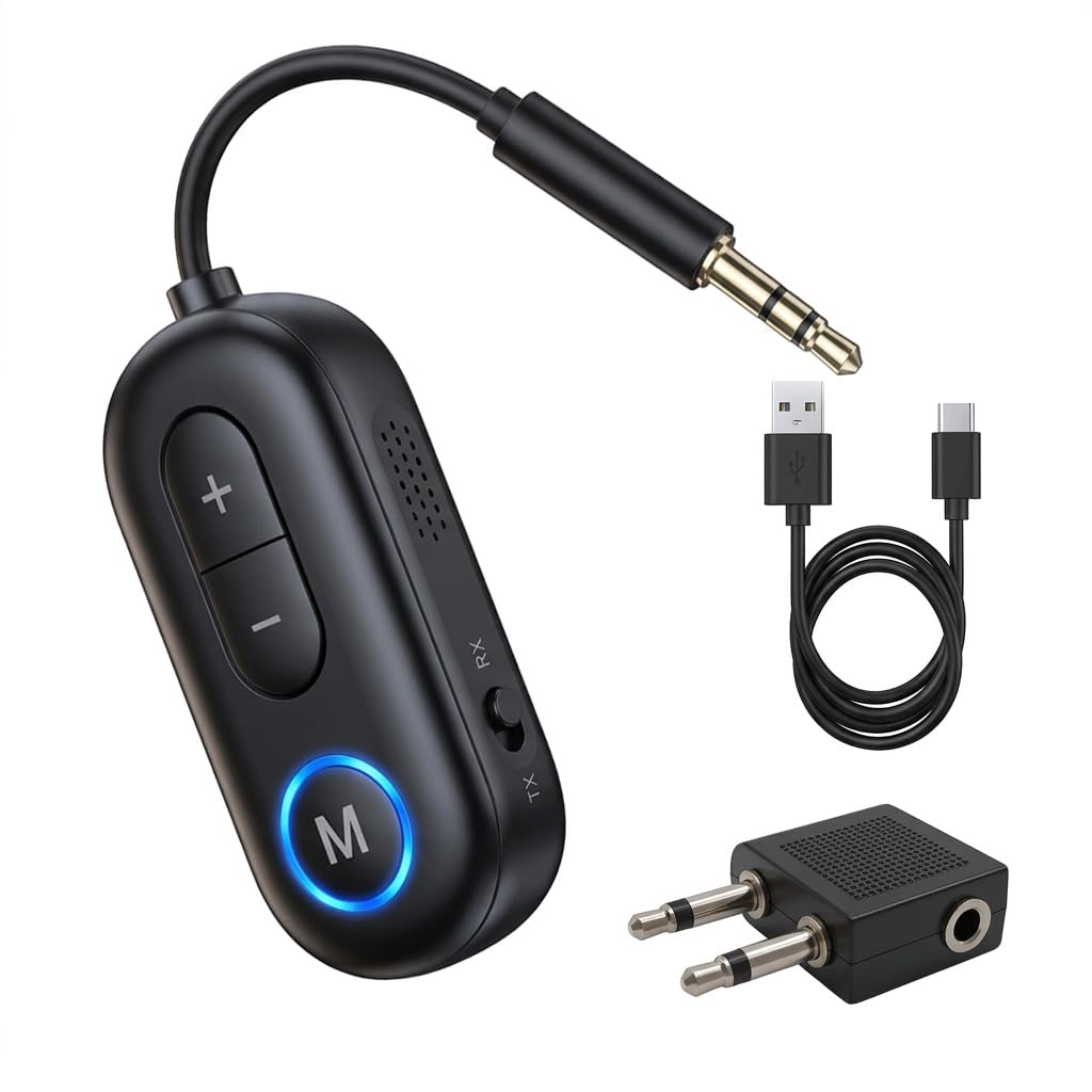 2 in 1 Airplane Bluetooth 5.4 Transmitter Receiver, Wireless Aux Adapter 3.5mm Dual Connection Mini Wireless Car Transmitter Receivers for Airplane Home Car Headphones TV Gym Speakers — view 7