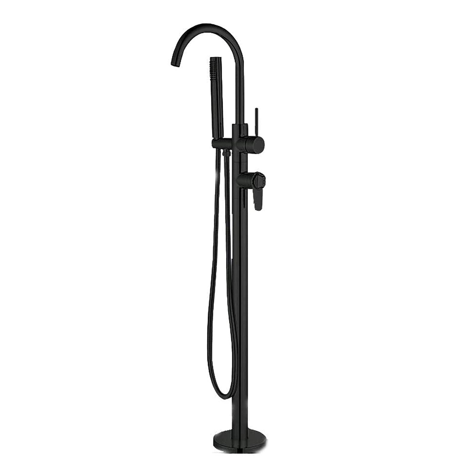 Rubinetto per Vasca da Bagno termostatico Classico Indipendente Miscelatore per Vasca da Bagno con Doppia Maniglia in Ottone Rubinetti a Pavimento con Doccia a Mano, Nero