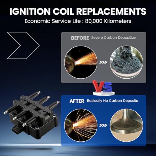 Image of Set of 1 UF305 Ignition Coil Pack Compatible with Chrysler Town & Country Pacifica Voyager Grand Caravan Compatible with Jeep Wrangler JK Routan V6 3.8L 3.3L Replacement UF412 UF633 C1442