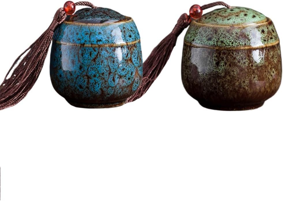 2PCs Mini Vintage Ceramic Tea Leaves Storage Containers - Loose Tea Canister with Sealing Lid for Serving Coffee, Herbs